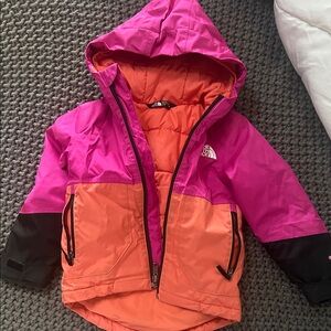 The North Face Kids' Vibrant Pink and Orange Hooded ski coat